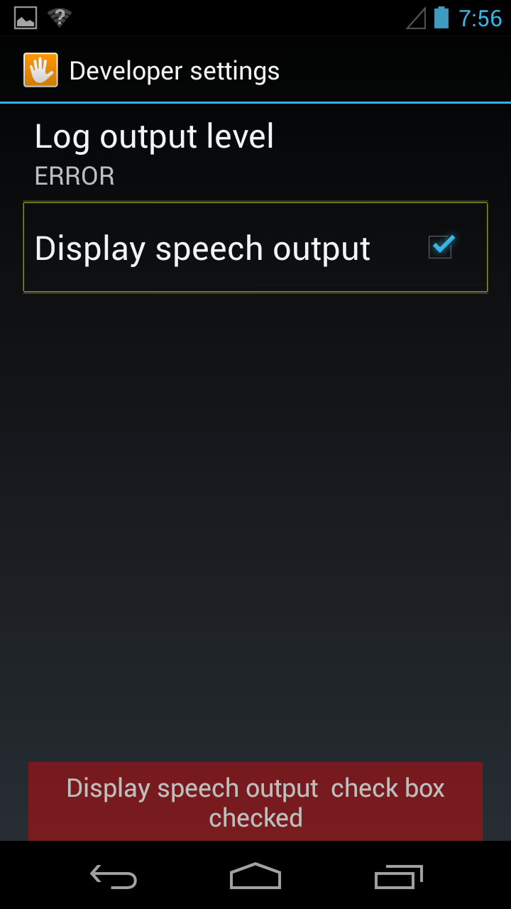 display speech output setting