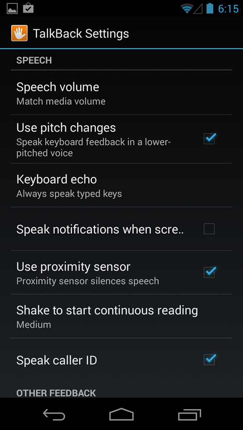 speech talkback settings