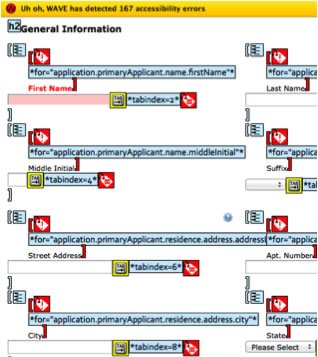 Form after WAVE detected 167 accessibility errors.