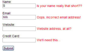 Inline error messages in red. 