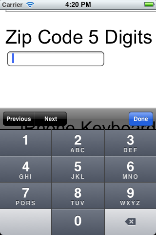 The number type with a pattern attribute displays the 10-digit keypad with very large buttons similar to the tel keyboard.